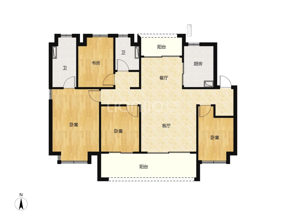 【卓越洋湖晴翠_长沙卓越洋湖晴翠楼盘】零居室户型图|3室2厅2卫建面 113m²房型图-长沙贝壳新房