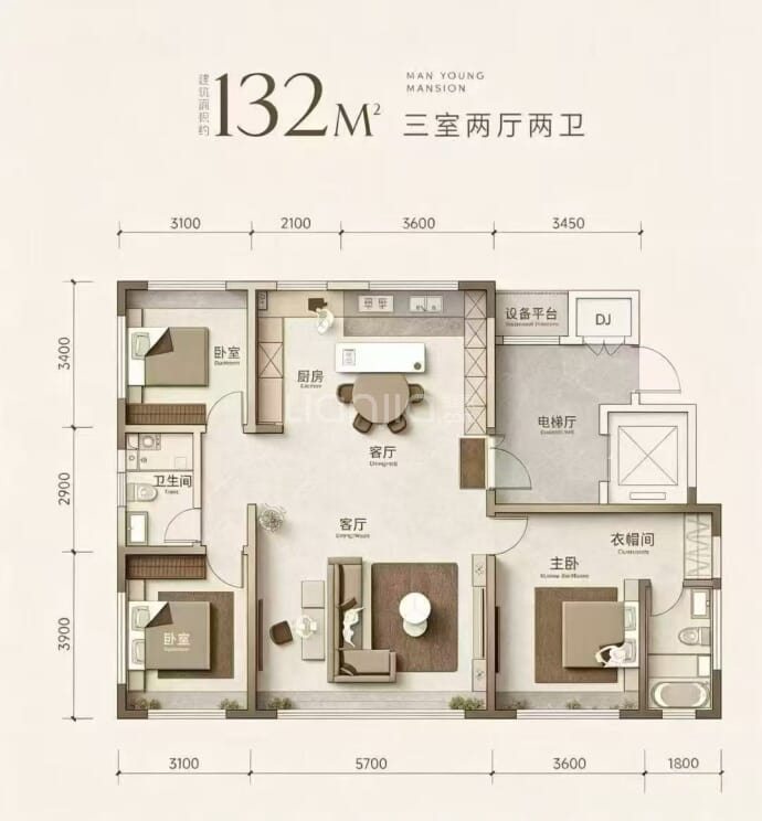 威新缦云湾3室2厅2卫户型图