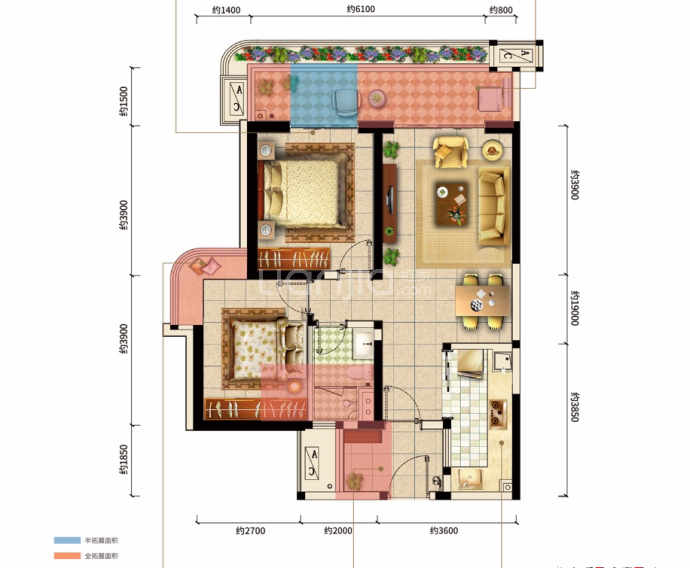 俊发滨江俊园2室2厅1卫户型图
