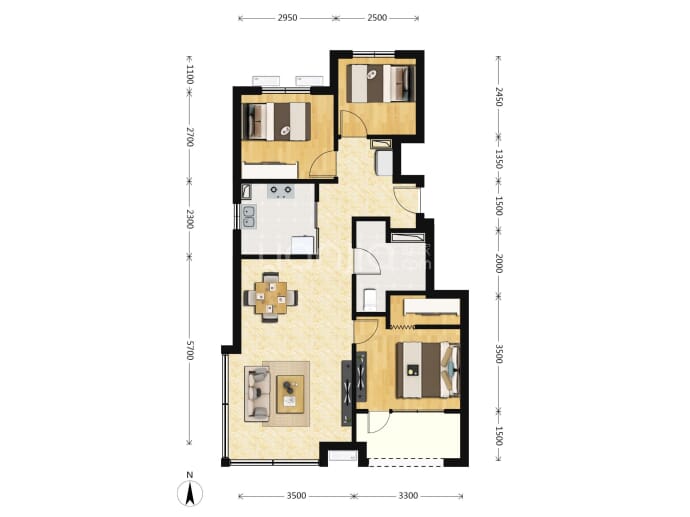 中建·京西印玥3室2厅1卫户型图