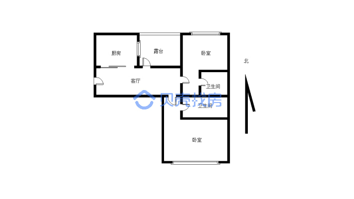 玉龙家园(新城区) 2室1厅 南 北-户型图