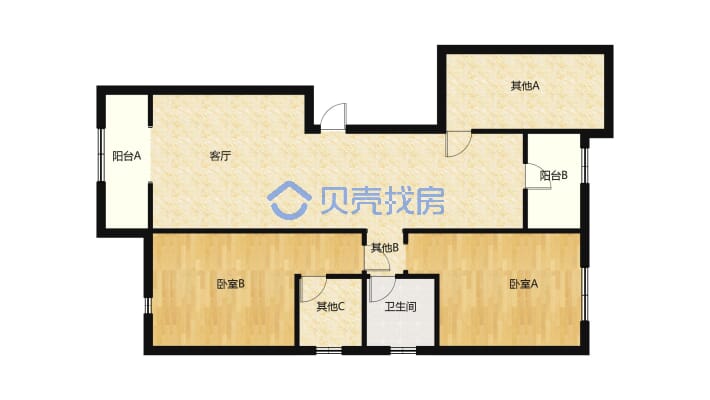 一梯两户，满二电梯中间楼层，户型方正-户型图