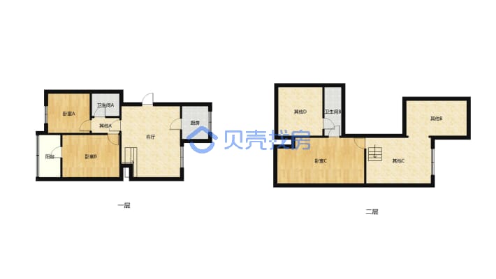 黄金水岸小区、电梯两居室、带阁楼-户型图