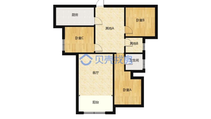 优质好房户型方正3室2厅106平76.8万-户型图