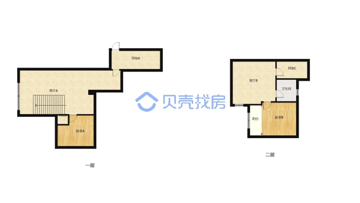 该房为loft，上下2层，3室2厅2卫精装，面积小过户便宜-户型图
