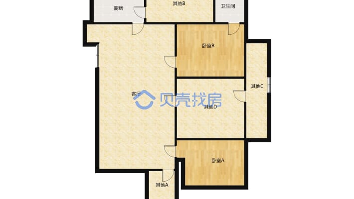 杨山路单位房大3房2厅2卫精装修-户型图