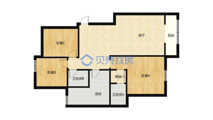 空港北区 名人港湾电梯精装三室 家具家电齐全-户型图