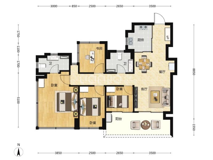 龙湖·观萃4室2厅2卫户型图