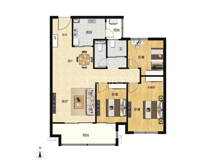 兰溪书院3室2厅2卫户型图