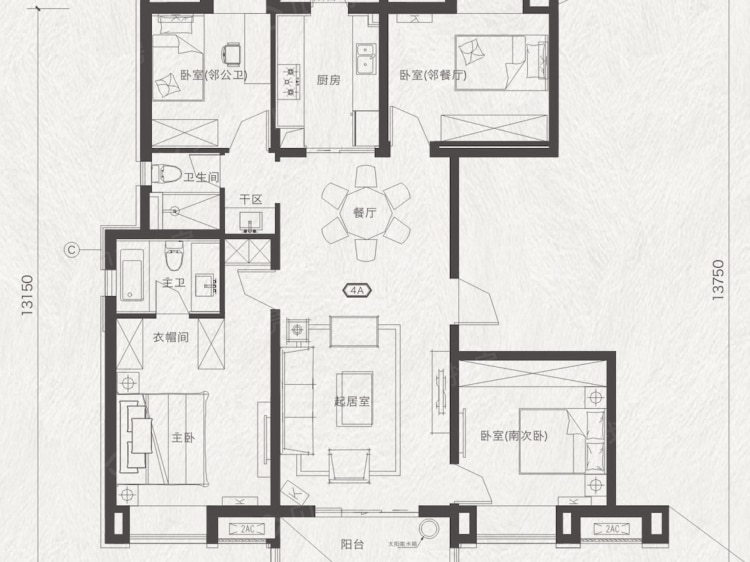 金地保利褐石公馆4室2厅2卫户型图