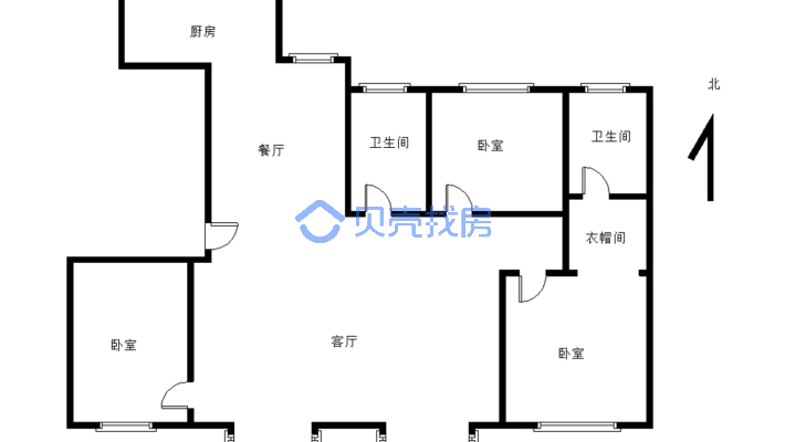 毅刚·百合翡翠城 3室2厅 南 北-户型图