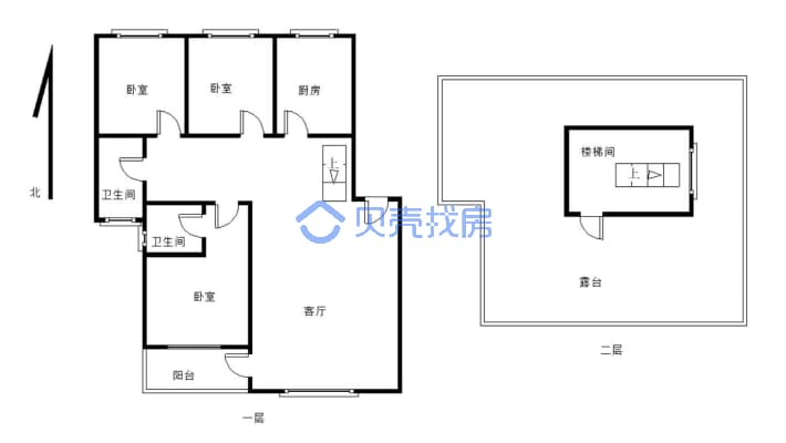 洋房顶楼带楼台，格局南北通透，有证可按揭，看房可约-户型图