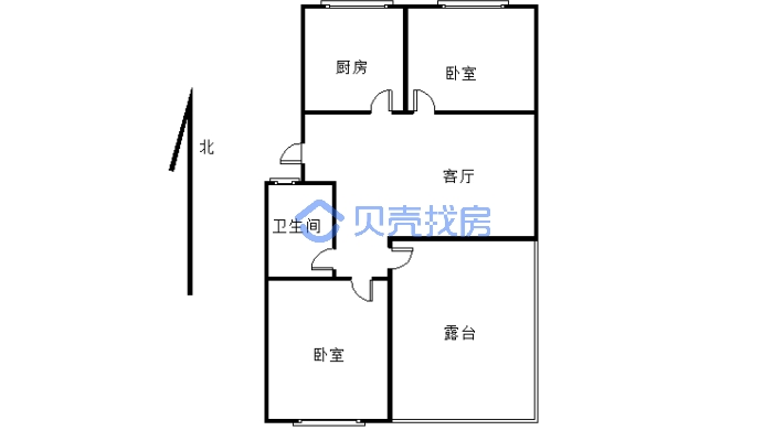 北关翰林院    两厅两室一厨一卫-户型图