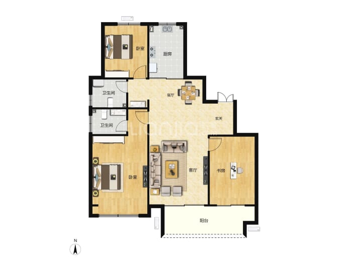 康建·人和府3室2厅2卫户型图