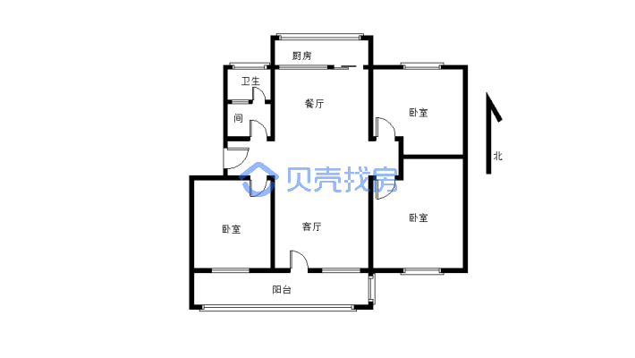 天中小区四号楼一单元，三室一厅一卫，看房方便-户型图