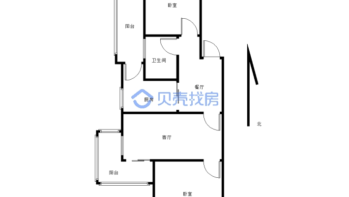 此房子独立两室格局，楼间距大二楼层好-户型图
