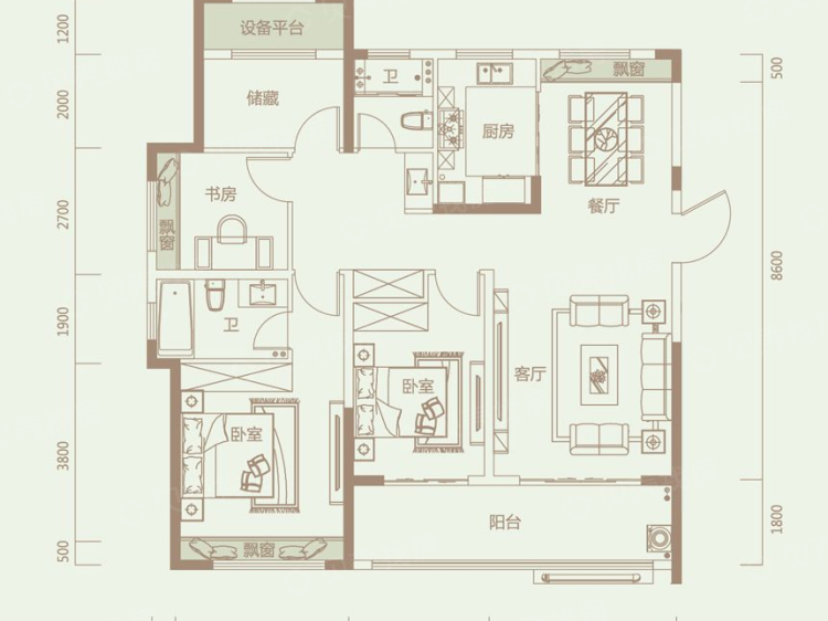【信达公园里_合肥信达公园里楼盘】四居室户型图|4室2厅1厨2卫建面