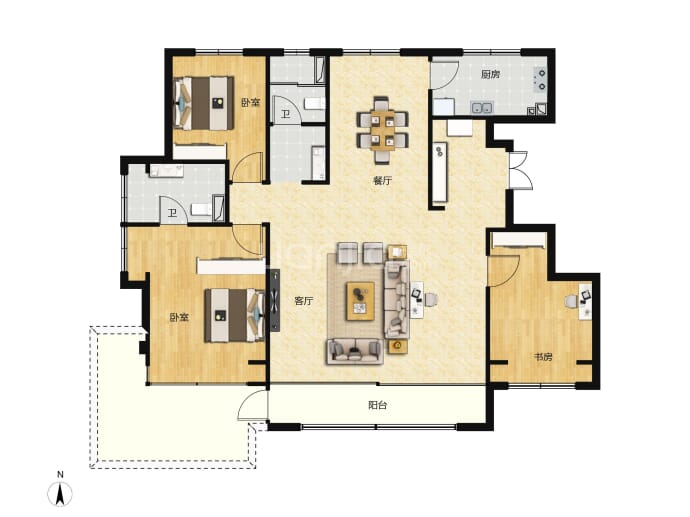 建投滨海云阙3室2厅2卫户型图