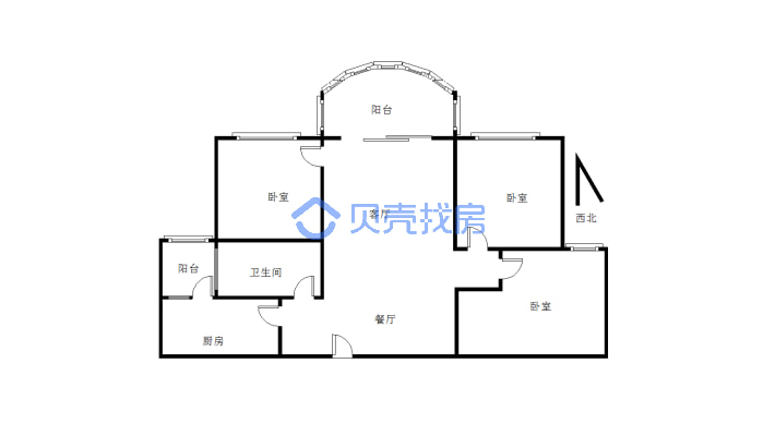 广元碧桂园 3室2厅 西北-户型图