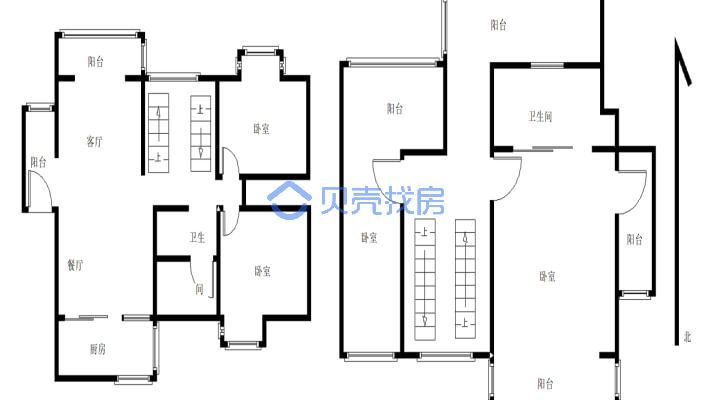 蓝湖一期跃层房子空间大，装修精致-户型图