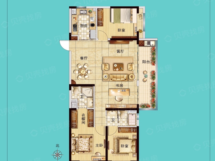 碧桂园双湖城3室2厅2卫户型图