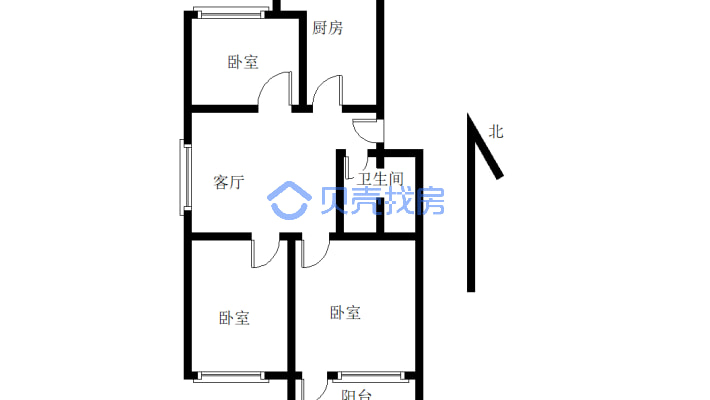 红城家属楼 93平 1楼西边户 三室 视野开阔 独立小区-户型图