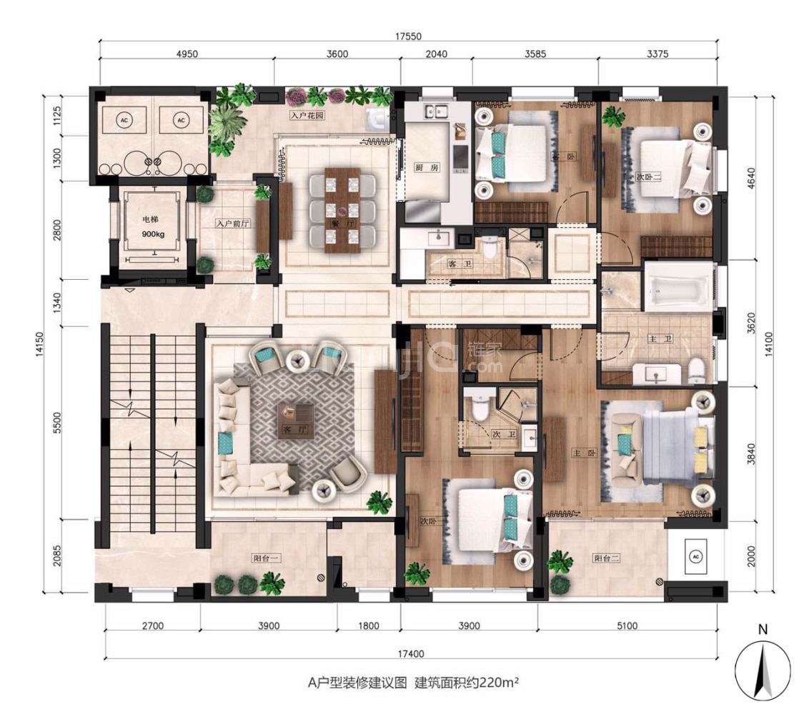 【西溪十九府_杭州西溪十九府楼盘】四居室户型图|4室2厅1厨3卫建面