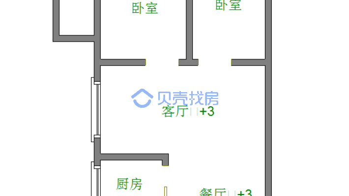 院前X學旁，电梯房2+2，中档装修  楼层好，户型方正。-户型图