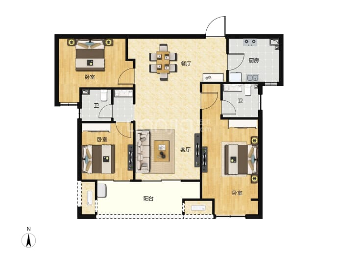 铁建投城发·龙城3室2厅2卫户型图