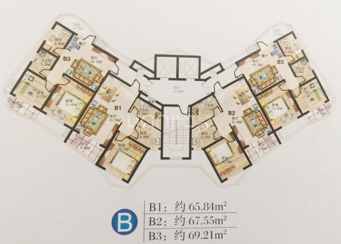 湖光海景B区--建面 69.21m²