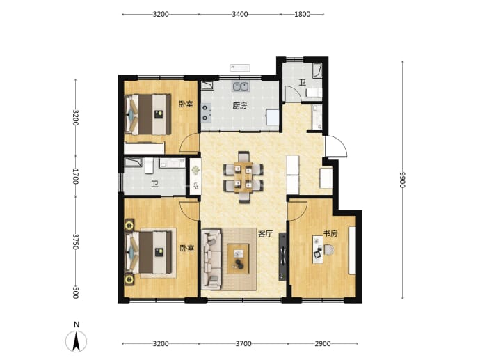 保利建工嘉华天珺3室2厅2卫户型图