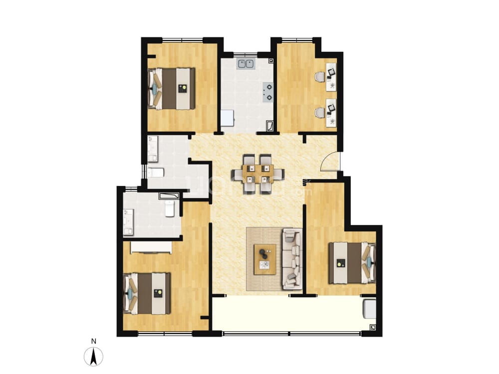 【雅樾澜庭_苏州雅樾澜庭楼盘】零居室户型图|4室2厅2卫建面 118m²房型图-苏州贝壳新房