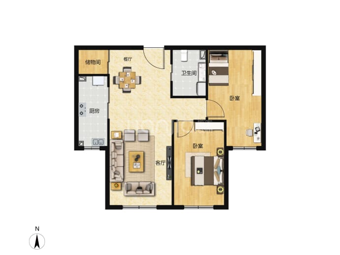 新星瑾上2室2厅1卫户型图