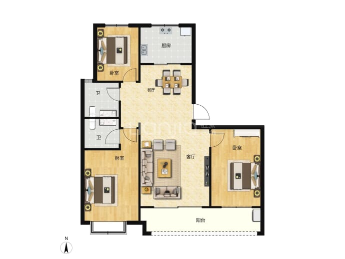 上海新城3室2厅2卫户型图