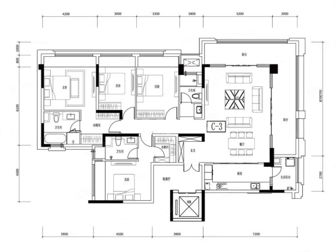 鲁能泰山7号--套内 173m²