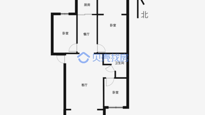 珠江路广源小区 1楼 南北通透3室91平米 一梯两户-户型图