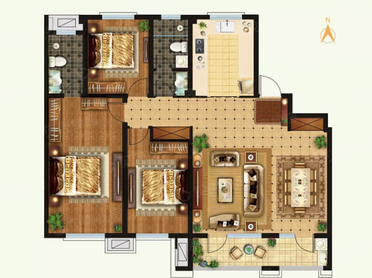 奥林春天3室2厅2卫户型图
