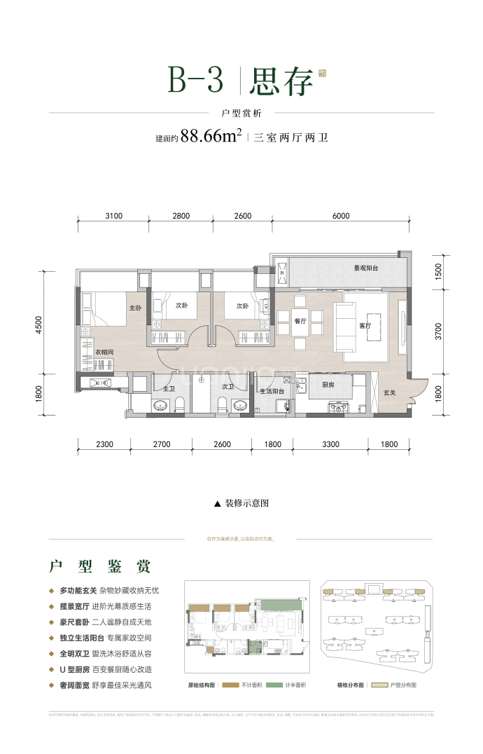 铝开投蓝城甲第府--建面 88.66m²