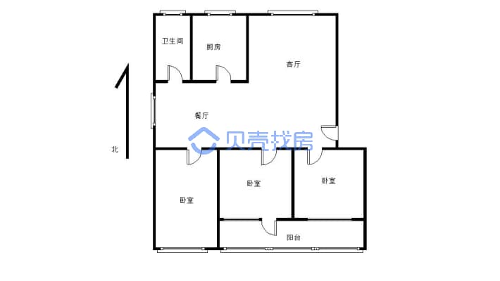 有证3室2厅1厨1卫采光充足简装领入住-户型图