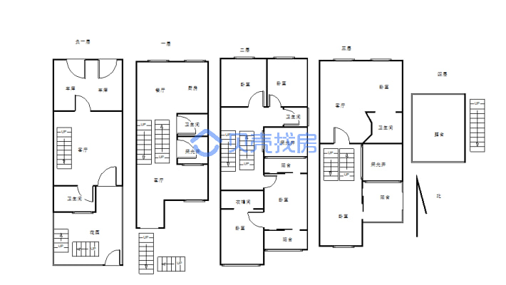 两个车库在1楼，连着院子，车可以直接开进家里-户型图