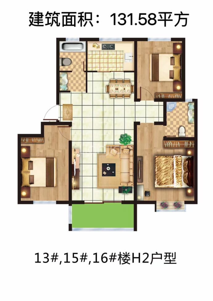 曹县三利御园--建面 131.58m²