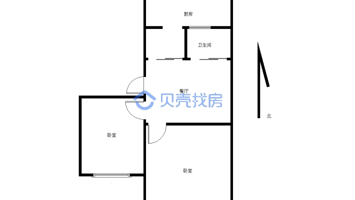 兴隆小区（红山区) 2室1厅 南 北-户型图