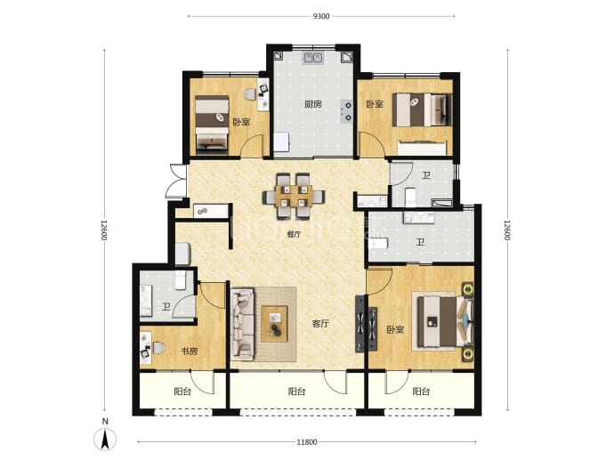 中建壹品花香壹号4室2厅3卫户型图