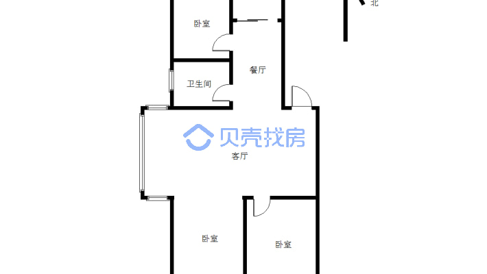 鑫盛家园，步梯中楼层，三室，全明户型-户型图
