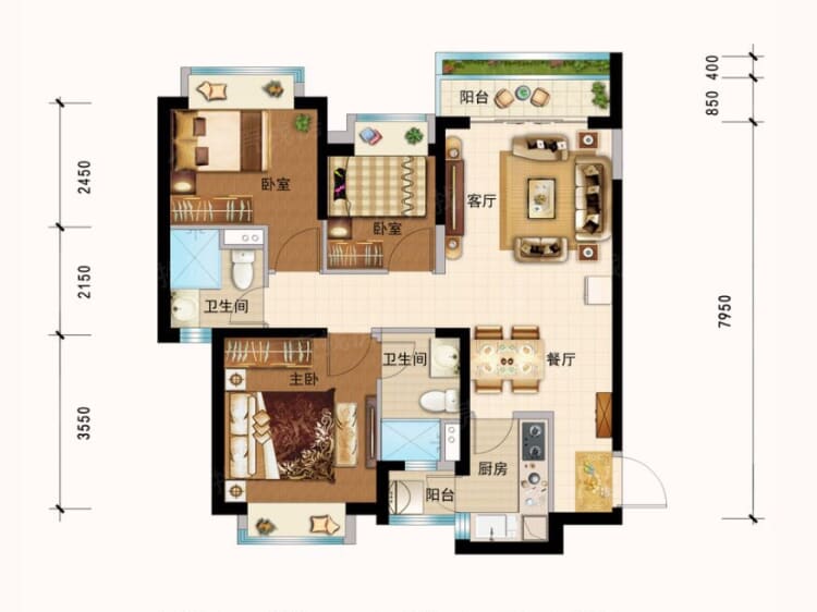 恒大城二期3室2厅2卫户型图