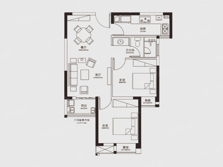 汇悦天地三期2室2厅1卫户型图