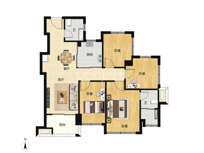 卓越琅奕府4室2厅2卫户型图