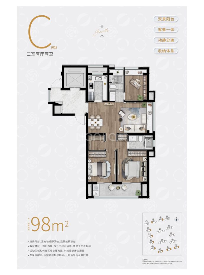 陆家嘴锦绣云澜--建面 98m²