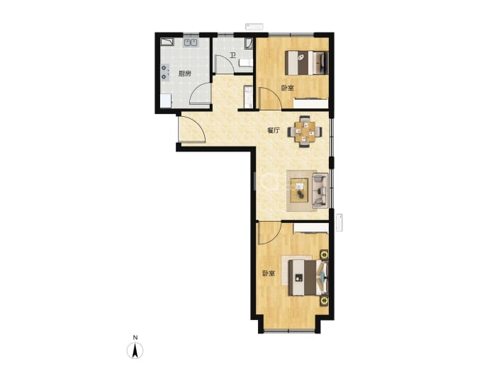 建投怡港荟2室1厅1卫户型图