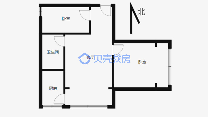红山路 秦剧团小区 精装修 两室一厅一厨一卫-户型图